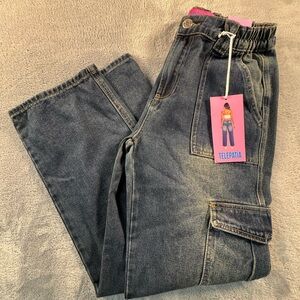 Telepatia Cargo Straight Jeans Size 7/28 Elastic Waist Denim NWT